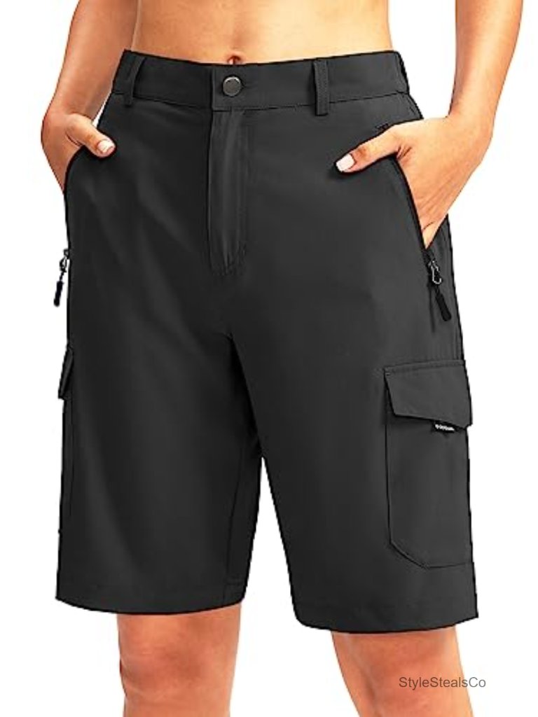Women's 10" Cargo Bermuda Shorts With 5 Pockets Quick Dry Lightweight Upf 50+